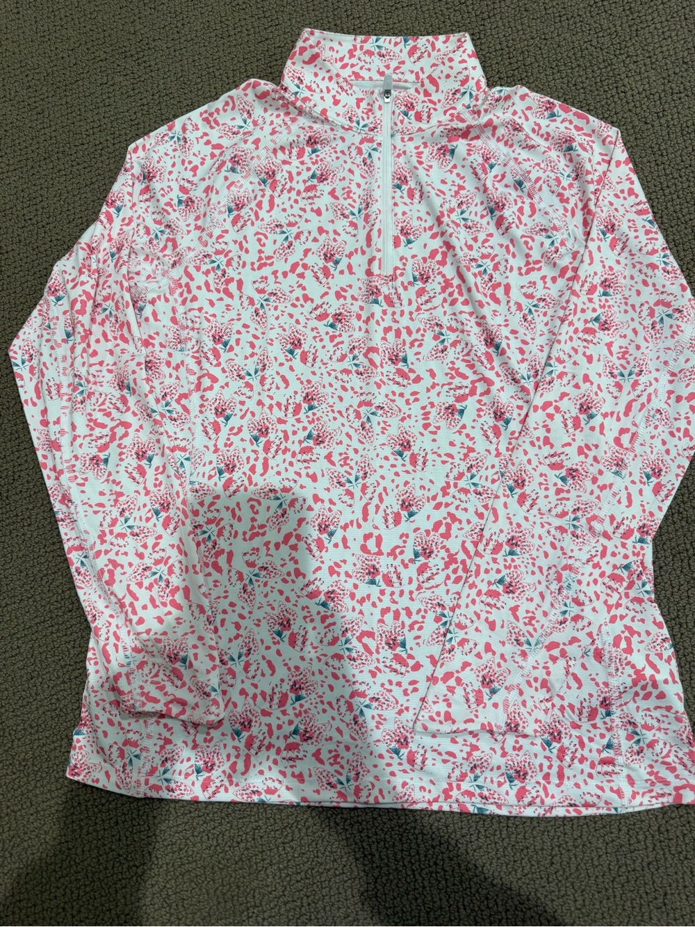 Puma White Pink Aqua Printed Quarter-Zip Pullover